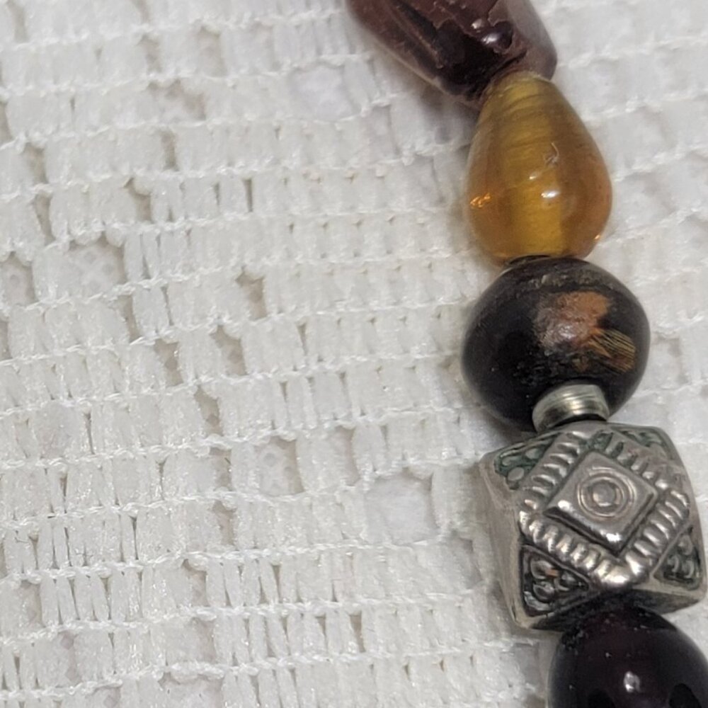 Vintage Multi‑Strand Beaded Necklace Stone Carved Pendant Wood Beads 17" - Picture 7 of 12